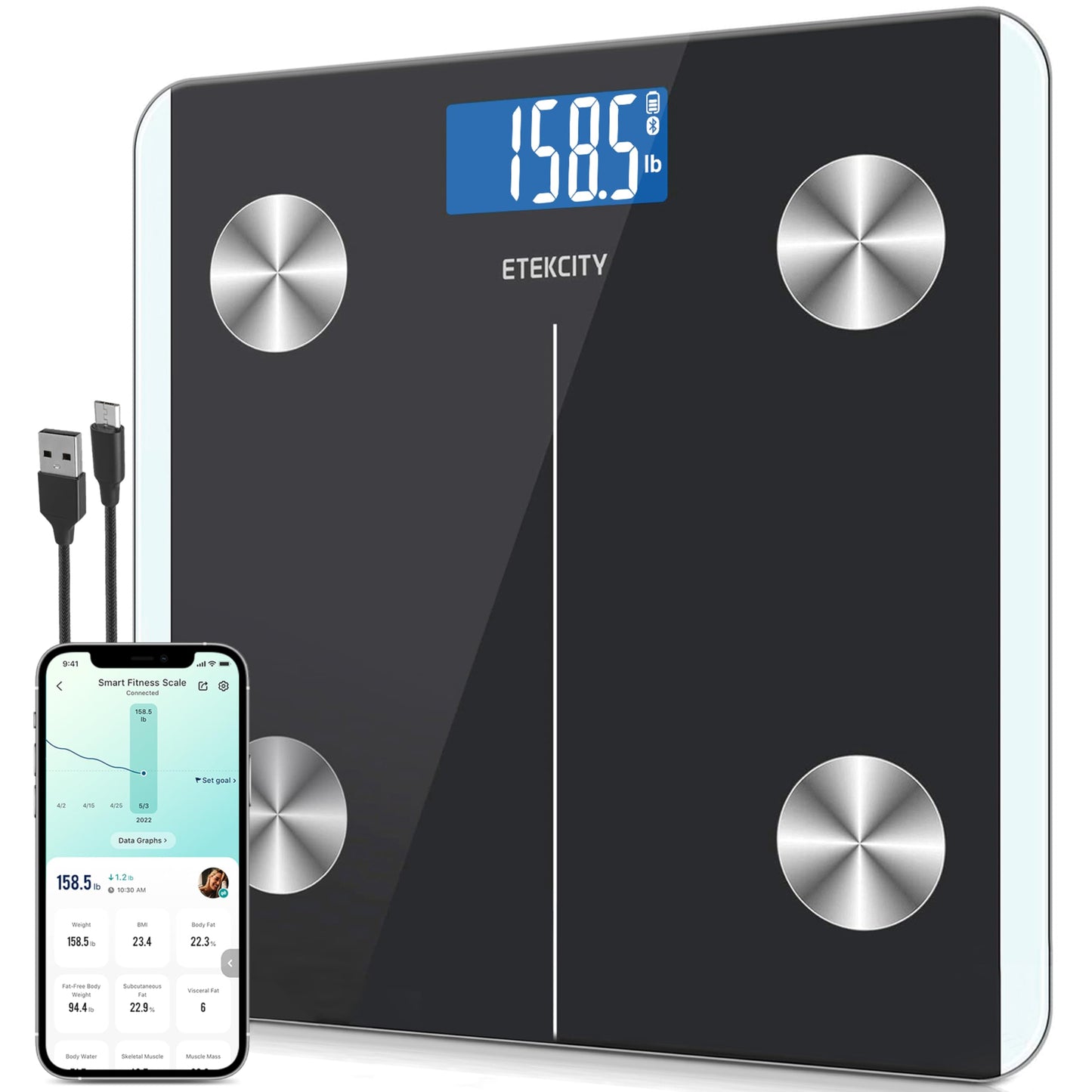 Etekcity Smart Scale for Body Weight FSA HSA Store Eligible, Bathroom Digital Weighing Scale with BMI, Body Fat, Muscle Mass, Accurate Bluetooth Home User Health Equipment Sync Apps