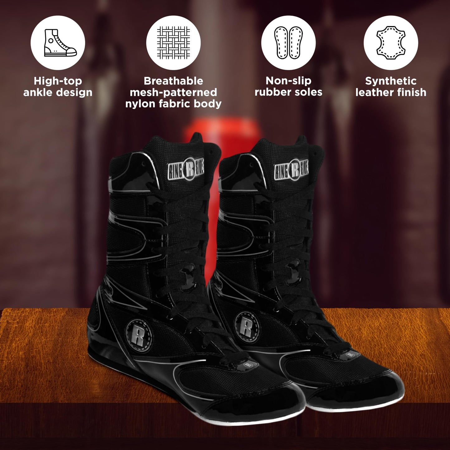 Ringside Undefeated Boxing Shoes, Synthetic Leather Shoes for Men and Women, Lightweight, High-Top Ankle Shoes for Boxing, Workout, Training, and Competition, Available in Different Sizes (2-13)