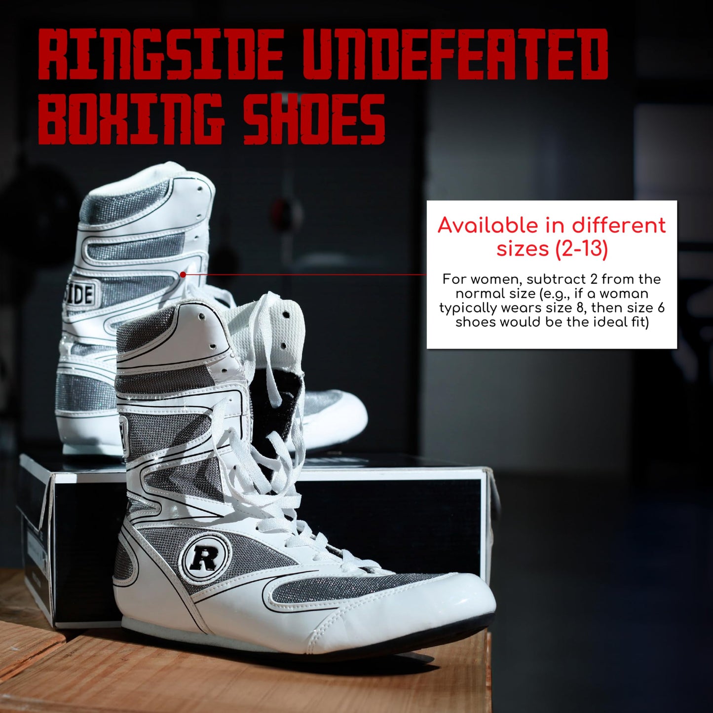 Ringside Undefeated Boxing Shoes, Synthetic Leather Shoes for Men and Women, Lightweight, High-Top Ankle Shoes for Boxing, Workout, Training, and Competition, Available in Different Sizes (2-13)